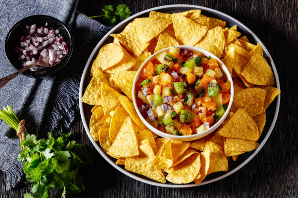istock summer fruit salsa with tortilla chips on plate 1495292496