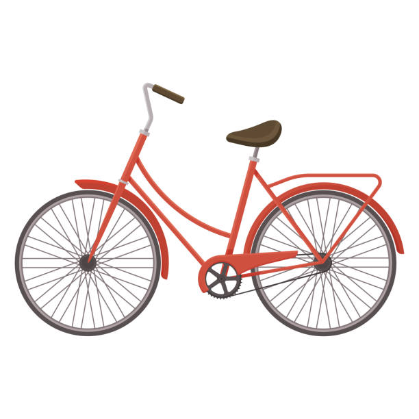 istock Ladys sports red bike isolated on white background. Bicycle side view vector two-wheeled transport 1495293992