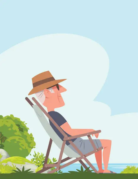 Vector illustration of Old man in a garden
