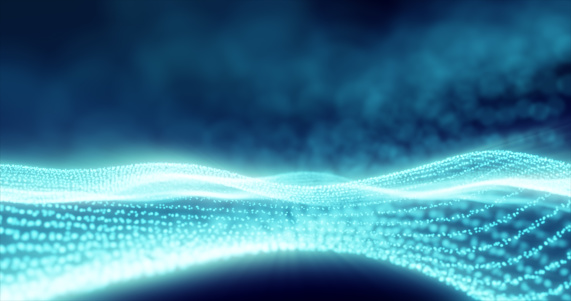 Abstract blue energy magic waves from glowing particles and lines futuristic hi-tech background.