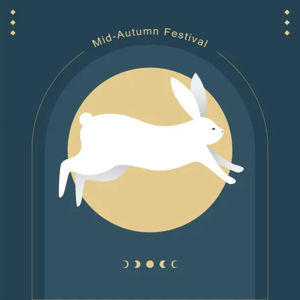 Vector illustration of Typography of mid-autumn festival with rabbit and moon.