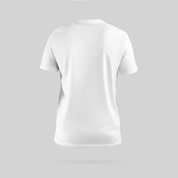 istock White t-shirt mockup 3D rendering, shirt isolated on background with shadows, back view. 1495298801