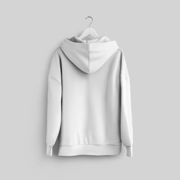 istock White hoodie mockup on hanger, stylish empty clothes with pocket, isolated on background, back view. 1495298921