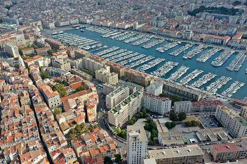 Marseille is the second most populous city in France, with 870,321 inhabitants. The image shows the city partially captured during autumn season.