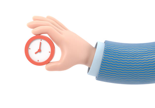 istock Cartoon Gesture Icon Mockup.Cartoon hand with a stopwatch.3D rendering on white background. 1495301614