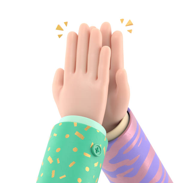 istock Cartoon Gesture Icon Mockup.Cartoon character hands High five gesture. Give me five. 3D rendering on white background. 1495301791