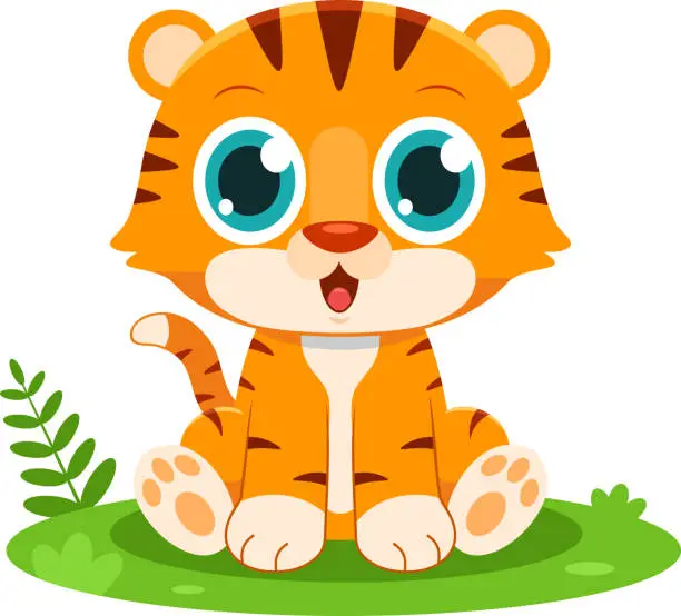 Vector illustration of Cute Baby Tiger Animal Cartoon Character