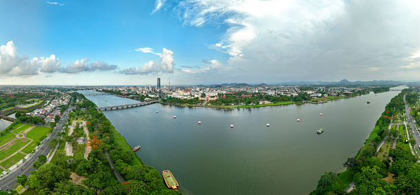 Panoramic photo of  Perfume River and a part of Hue city, Thua Thien Hue province
