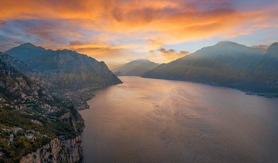 Landscape with Garda lake at sunrise