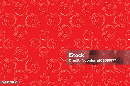 istock Illustration of Gold koi fish on red background. 1495305942