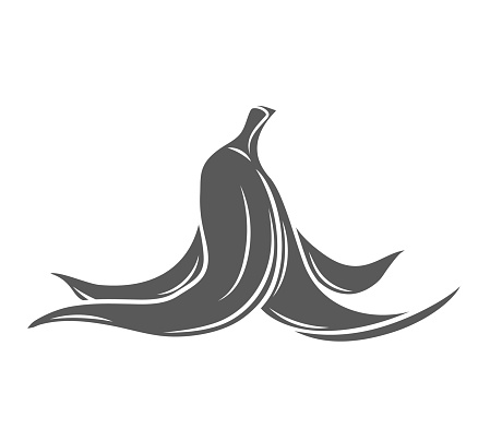Banana peel glyph icon vector illustration. Stamp of trash for compost and organic fertilizer, open tropical plant skin and slip or fall accident danger sign, natural fruit shell of eaten banana