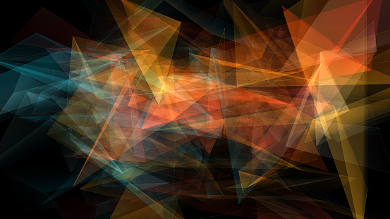 Abstract triangles and connected lines. Semi-transparent geometric shapes.