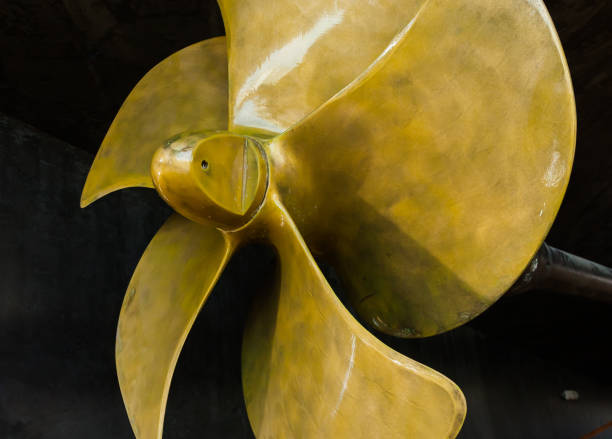 istock Ship's bronze propeller, close-up. Ship propeller blades. 1495306427