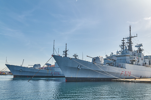 Taranto, Italy - November 2, 2022: Navy ships in the harbor