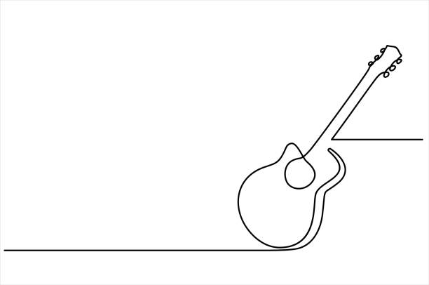 klasyczna gitara akustyczna jednoliniowa. ilustracja liniowa. minimalistyczny nadruk. czarno-białe. - gitara akustyczna obrazy stock illustrations