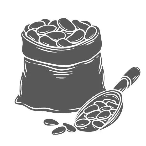 Vector illustration of Bag of Cocoa Beans and Scoop Glyph Icon