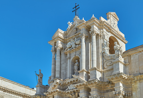 Syrcuse, Italy, detail of the main facade of the Cathedral