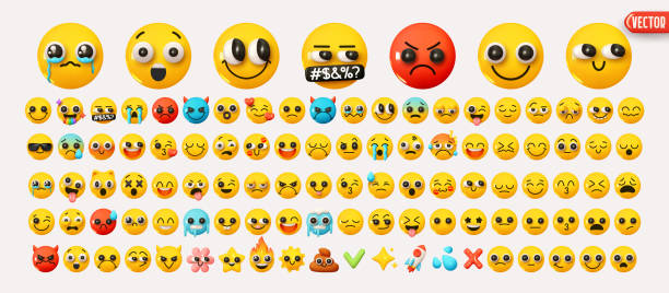 illustrations, cliparts, dessins animés et icônes de définir l’icône smile emoji. réaliste jaune brillant 3d émotions visage rond. big collection smile emoticon style cartoon. isolé sur fond blanc. illustration vectorielle - émoticon