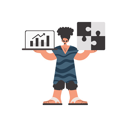 The individual is holding a stupor and a positivegrade chart. Thought bunch work. Constrained. Trendy style, Vector Illustration