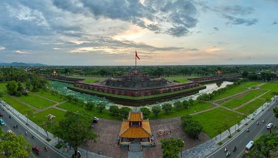 Sunset on Imperial Citadel of Hue, Thua Thien Hue province.