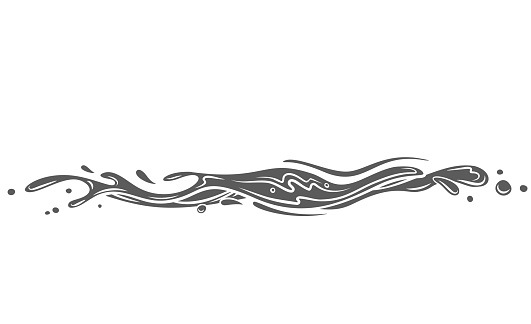 Long water splash glyph icon vector illustration. Stamp of splashing liquid stream, fluid flowing with wavy splashes and pure fresh drops, aqua spray motion of curve shape, water swirls and drips