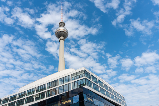 Berlin, Germany-august 9, 2022:view of the famous TV tower in Berlin during a sunny day
