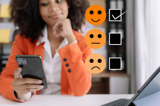 User give rating to service experience on online application smartphone.
