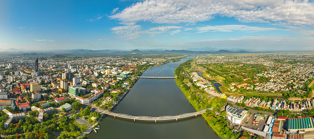 Panoramic photo of Truong Tien bridge and Hue city, Thua Thien Hue province