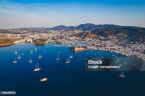 View Of Bodrum Castle And Marina Harbor In Aegean Sea In Turkey Stock Photo - Download Image Now