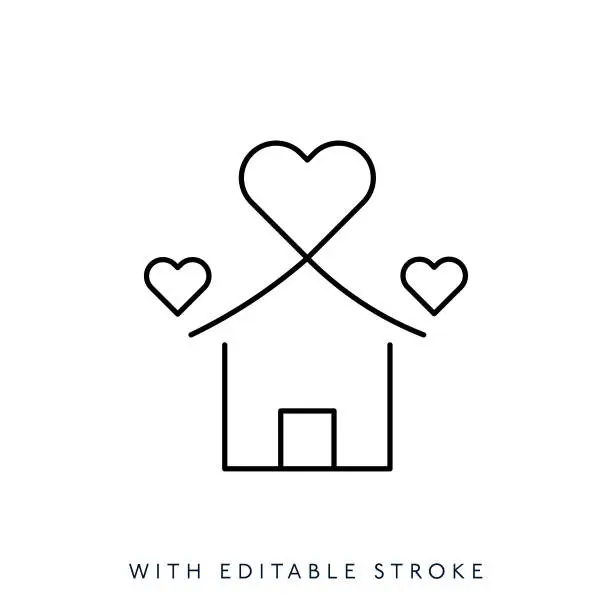 Vector illustration of House with heart line icon editable stroke