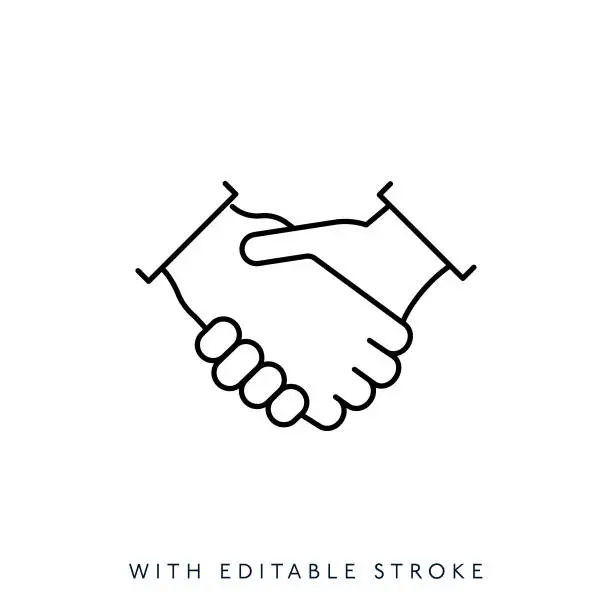 Vector illustration of Mans handshake thin line icon editable stroke