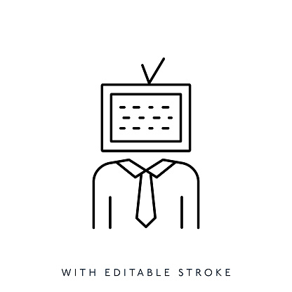 Man with tv icon editable stroke
