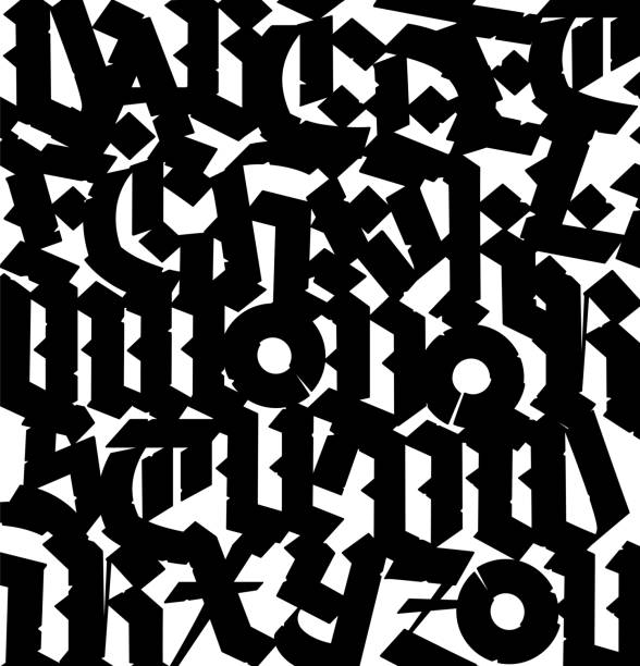고딕 양식의 패턴, 장식. 벡터. 알파벳. 서예 와 문자. 중세 라틴어 문자입니다. 회사의 회사 id에 대한 그래픽 요소입니다. 문신에 대 한 우아한 글꼴입니다. - letterpress gothic style typescript alphabet stock illustrations