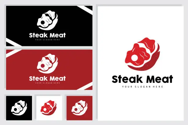 Vector illustration of Steak Logo, Vintage Retro Rustic BBQ Grill Theme Design Style, Barbeque Fresh Meat Vector, Icon Symbol Illustration