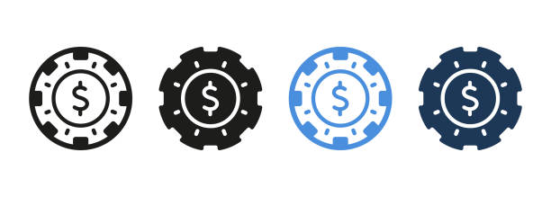 Dollar for Gamble Play Pictogram. Betting Chip for Poker Black and Color Icons Set. Fortune Bet, Gambling Game Symbol Collection. Casino Currency, Poker Money Sign. Isolated Vector Illustration Dollar for Gamble Play Pictogram. Betting Chip for Poker Black and Color Icons Set. Fortune Bet, Gambling Game Symbol Collection. Casino Currency, Poker Money Sign. Isolated Vector Illustration. white background dollar sign currency symbol dependency stock illustrations