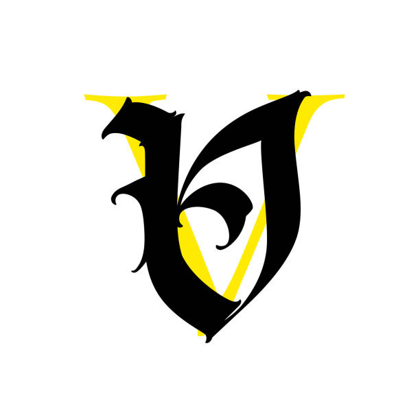 istock Letter V, in the Gothic style. Vector. Alphabet. The symbol is isolated on a white background. Calligraphy and lettering. Medieval Latin letter. Logo for the company. Monogram. Elegant font for tattoo. 1495325021