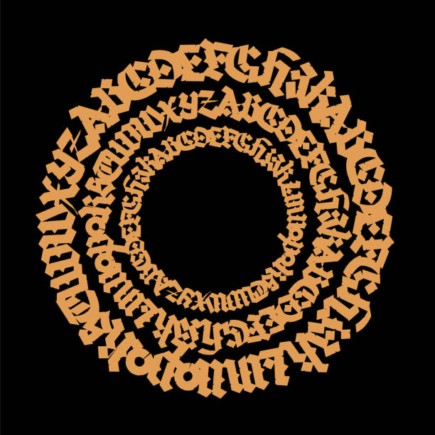 istock Pattern, ornament in the Gothic style. Gothic Old Germanic font. Alphabet. Medieval latin letters in a circle. Calligraphy and lettering. Design for fabrics and packaging. 1495326313