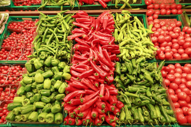 istock green and red capsicum displaying at shop 1495326378