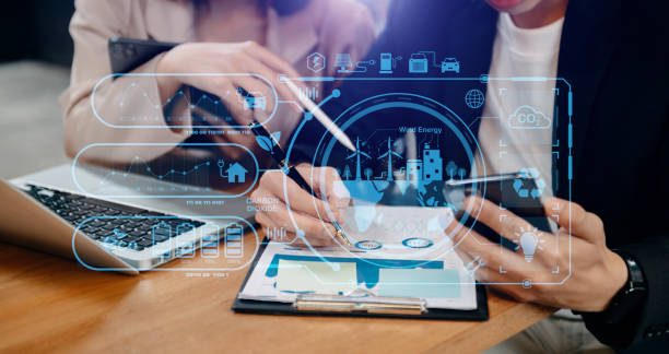 istock Business team working virtual modern smartphone to reduce CO2 emissions carbon footprint climate change to limit global warming.Sustainable development and green business concept. at office 1495329015