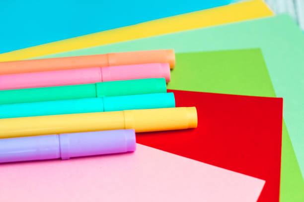 istock Colored felt-tip pens liners for drawing and creativity with colored paper 1495329152