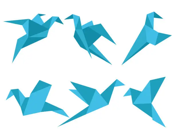Vector illustration of Origami paper birds vector set