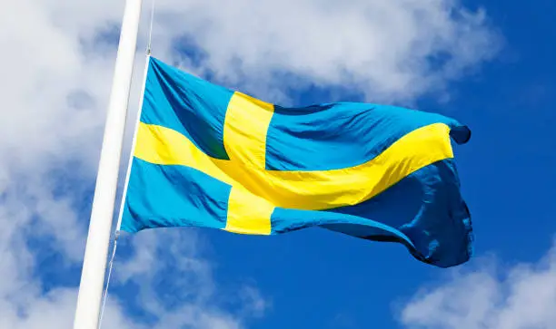 Swedish flag blows in the wind