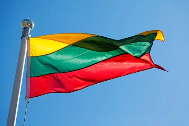 Lithuanian flag blowing in the summer wind