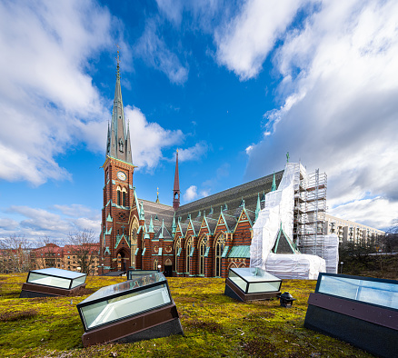Gothenburg, Sweden - February 25 2023: Exterior of Neo-gothic Oscar Fredrik church.