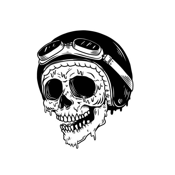зомби-байкер. мертвый гонщик. элемент дизайна для футболки, плаката, открытки, эмблемы - dead race stock illustrations