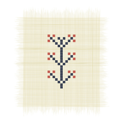 The False Tree , Palestinian embroidery Tatreez symbol drawing over white background