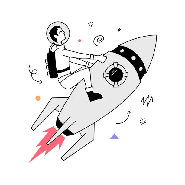 Vector illustration of Astronaut flying with rocket illustration