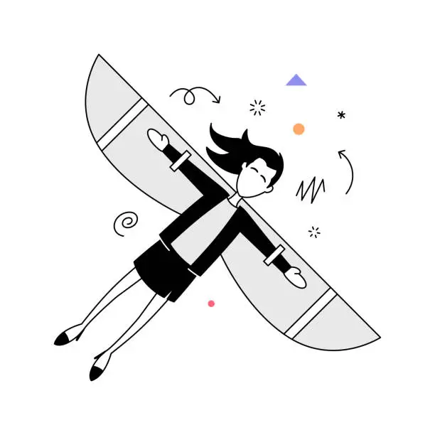 Vector illustration of Young businesswoman flying with paper plane