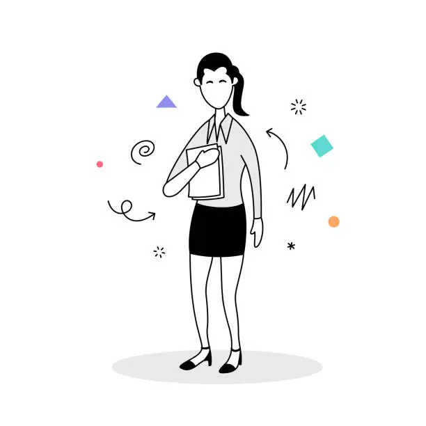 Vector illustration of Young businesswoman standing with notes in her hand