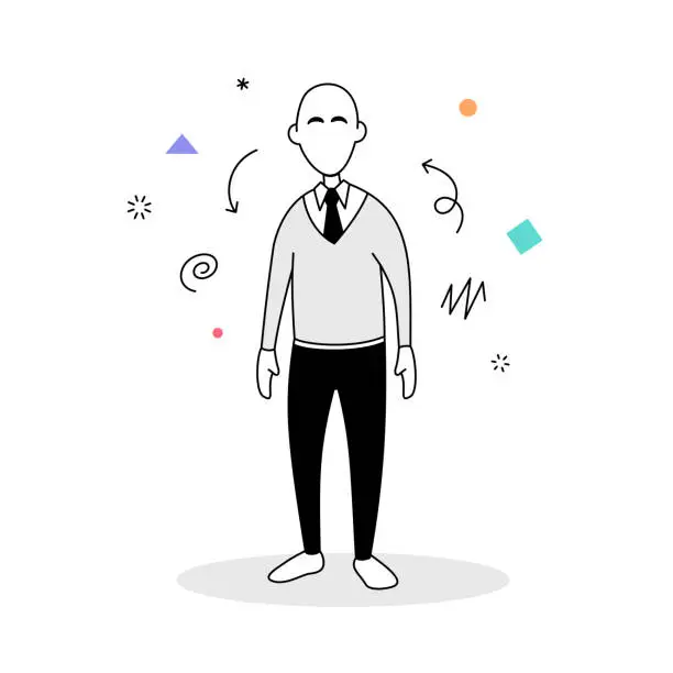 Vector illustration of Old man standing in casual clothes